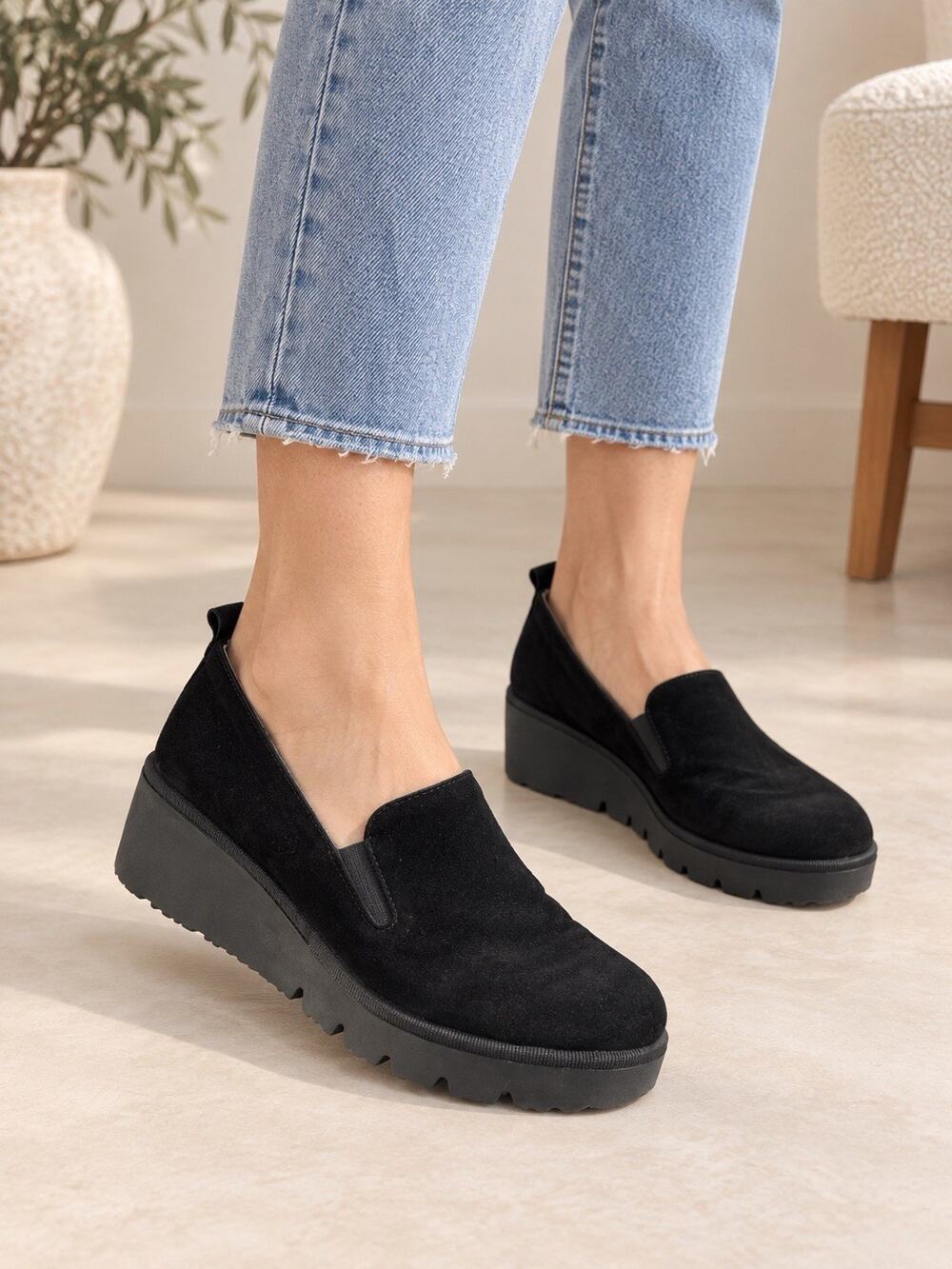 Fly London Women's Black Wedge Pull On Shoe Size 40 9 9.5 $249